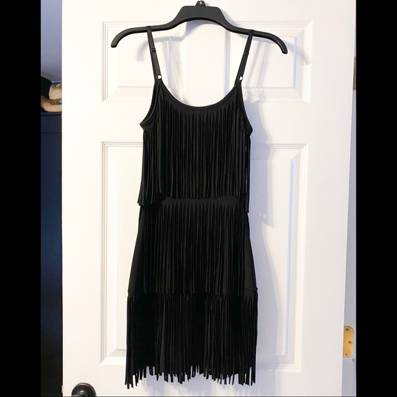 Gently Loved PeepToe Black Fringe Dress -Stretchy - Picture 2 of 4